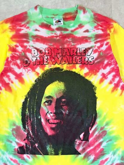 90s Vintage Bob Marley Yellow Tie Dye Band T-Shirt -S