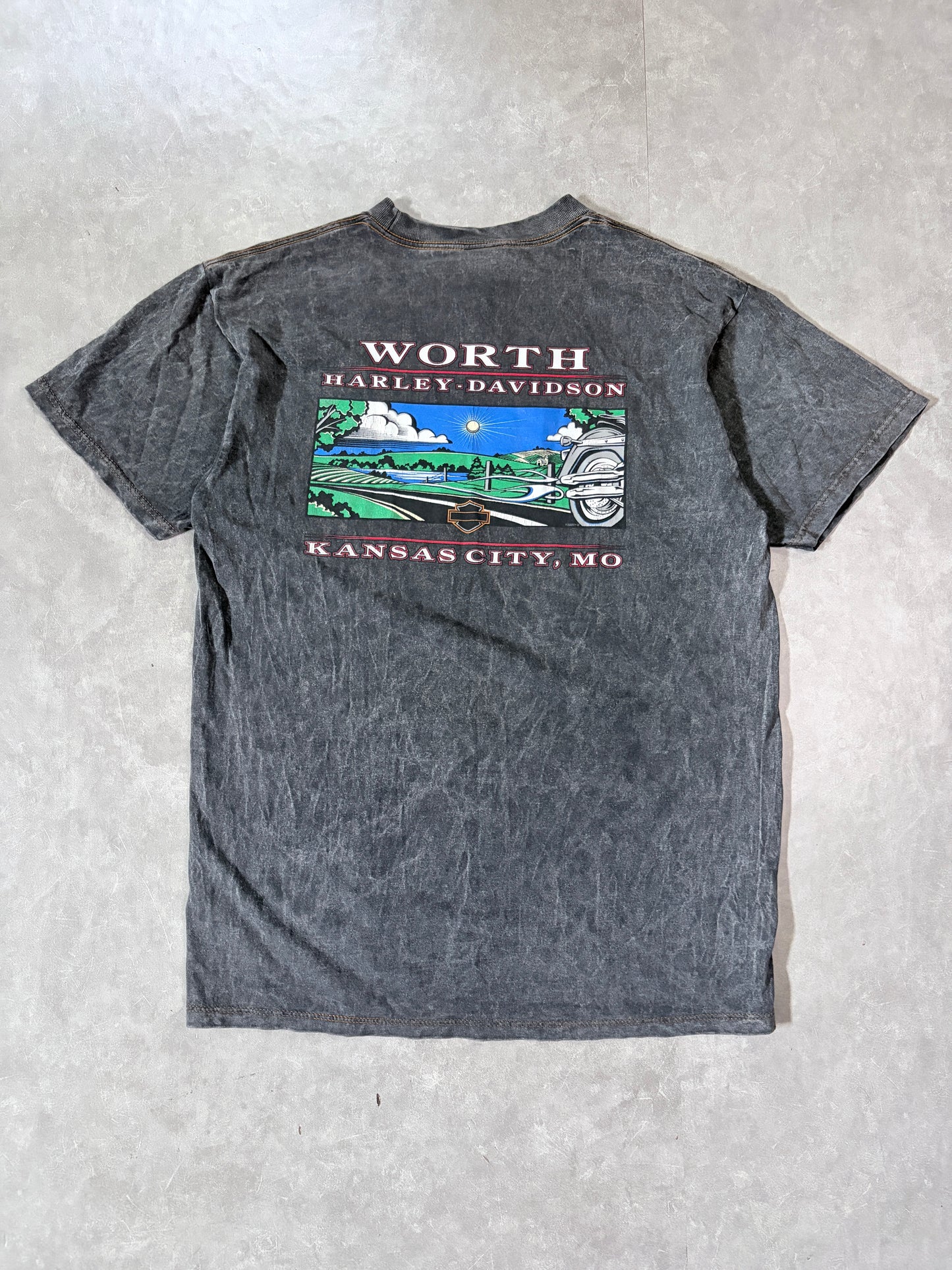 2000s Vintage Harley Davidson Acid Wash Black T-Shirt -L