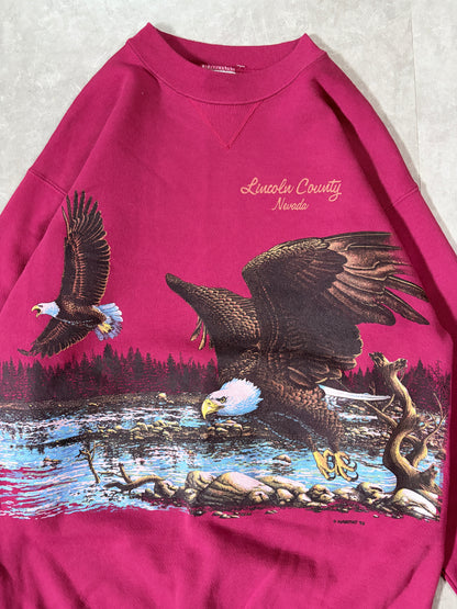 90s Vintage Nature Wrap Around Red Crewneck -L