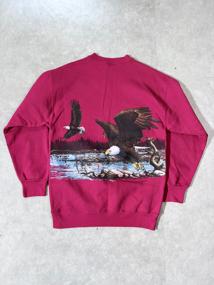 90s Vintage Nature Wrap Around Red Crewneck -L