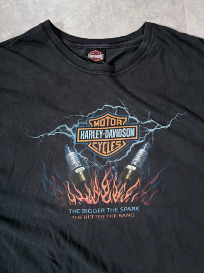 2000s Vintage Harley Davidson Sparkplugs Faded Black T Shirt -XXL