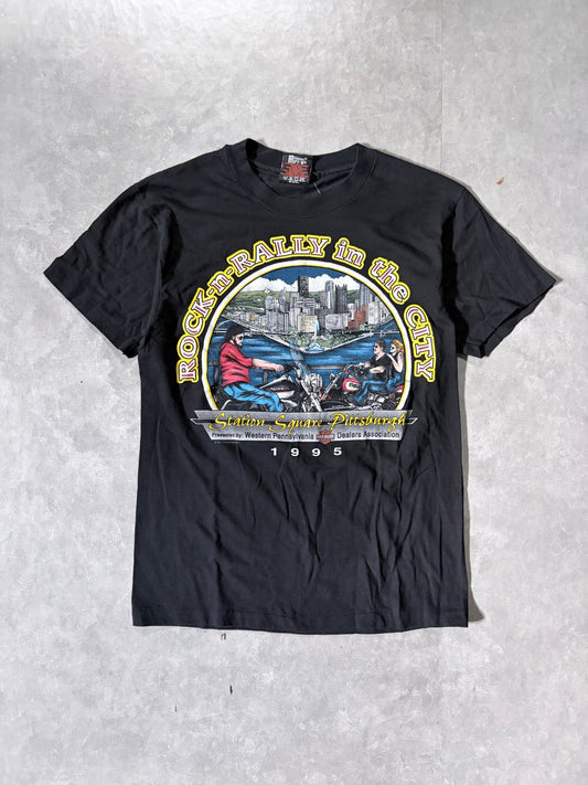 1995 Vintage Harley Davidson Pittsburgh Rally Black T-Shirt -S - S | Martin City Vintage
