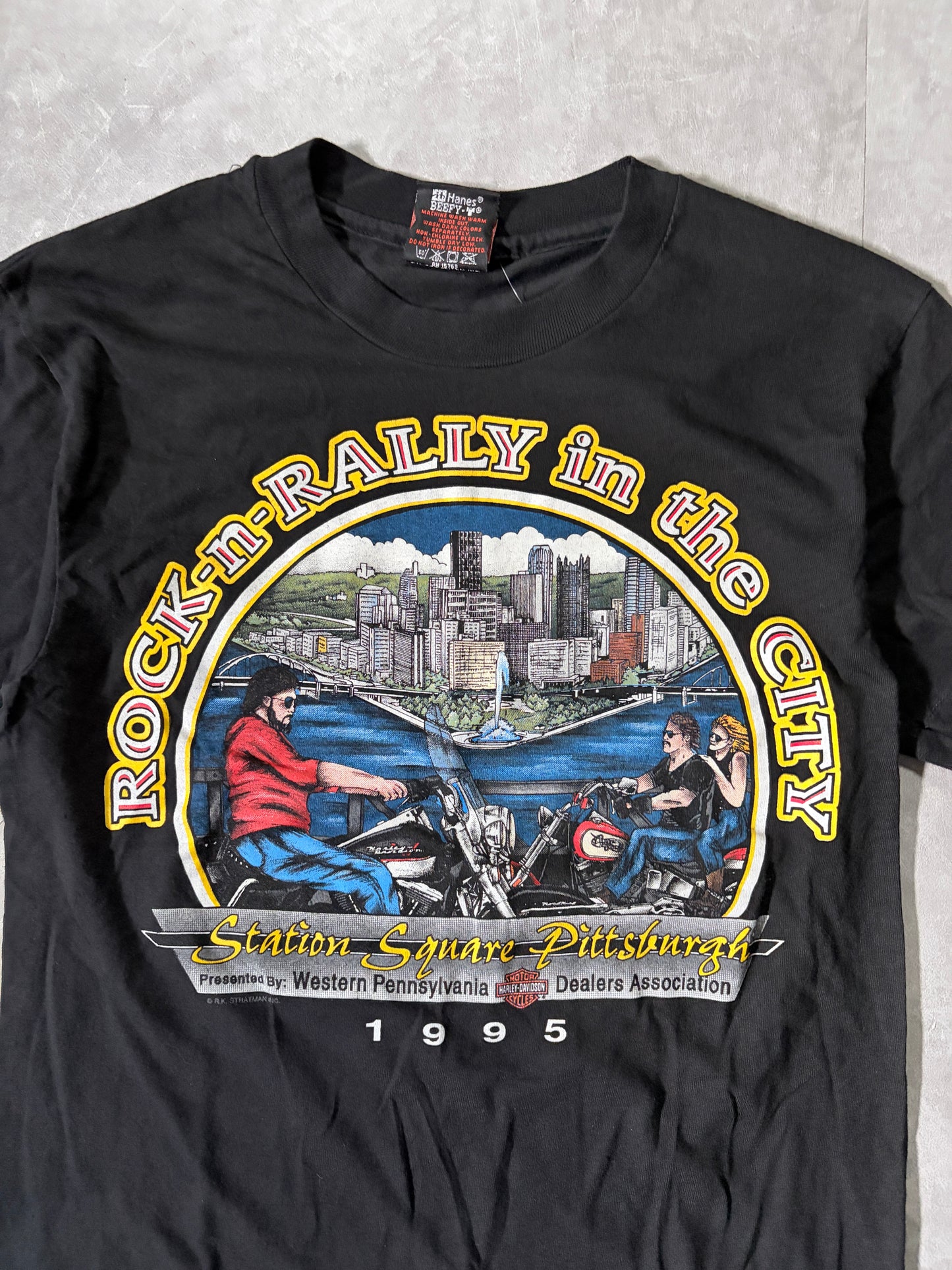 1995 Vintage Harley Davidson Pittsburgh Rally Black T-Shirt -S