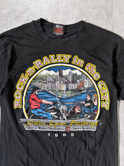 1995 Vintage Harley Davidson Pittsburgh Rally Black T-Shirt -S