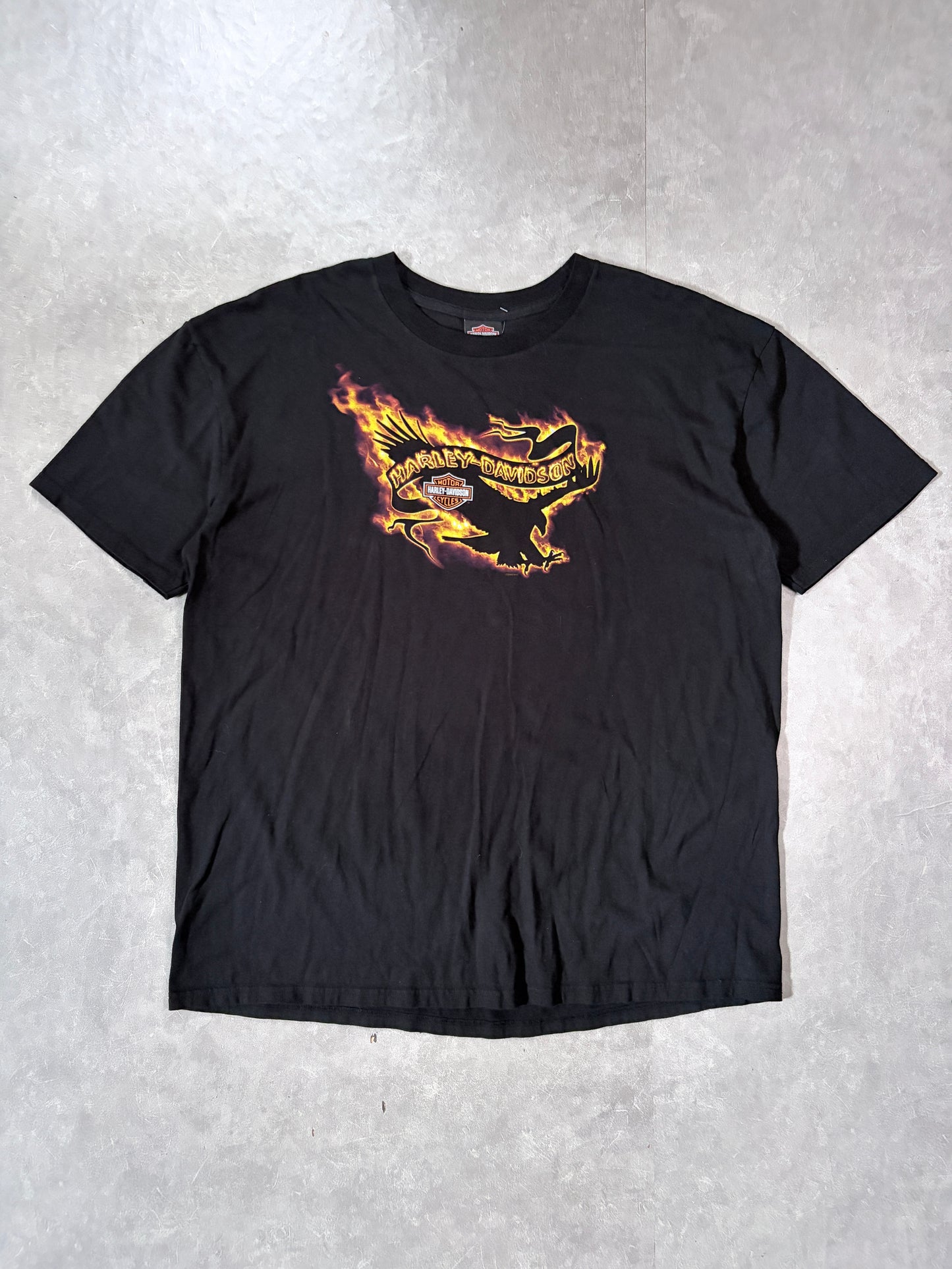 2000s Vintage Harley Davidson Flaming Eagle Black T-Shirt -XXL