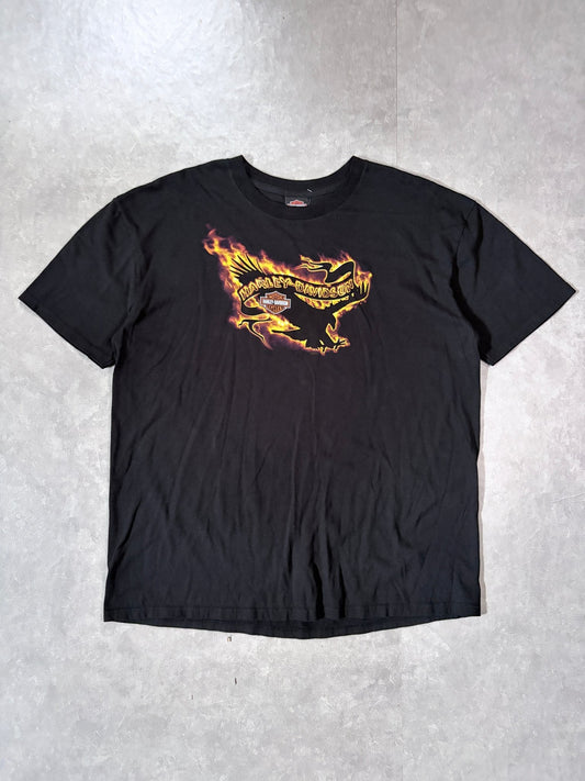 2000s Vintage Harley Davidson Flaming Eagle Black T-Shirt -XXL - XXL | Martin City Vintage