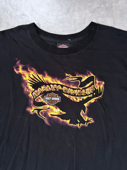 2000s Vintage Harley Davidson Flaming Eagle Black T-Shirt -XXL