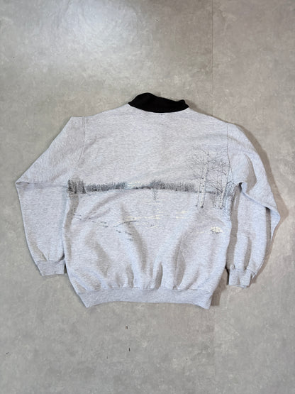 90s Vintage Wolves Nature Wrap Around Heather Grey Crewneck -L