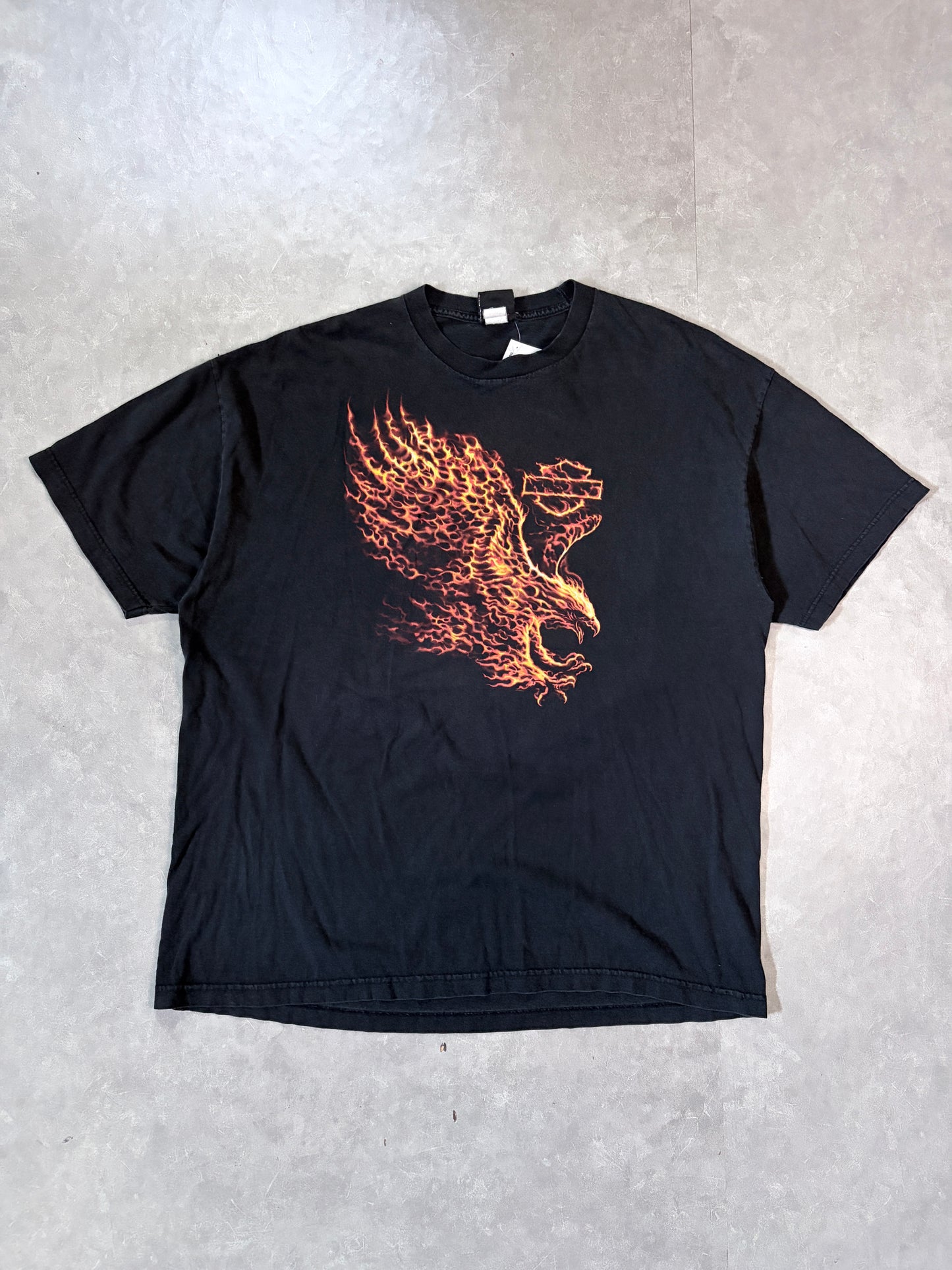 90s Vintage Harley Davidson Flame Eagle Black T-Shirt -XXL