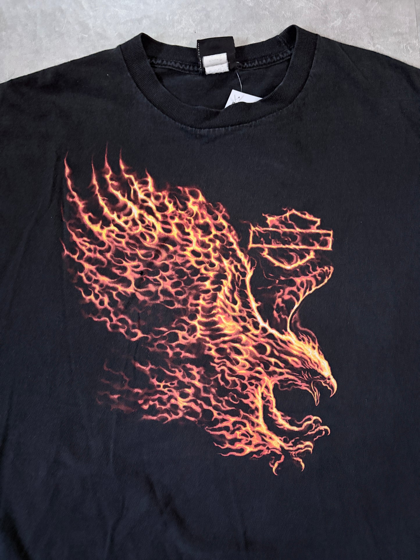 90s Vintage Harley Davidson Flame Eagle Black T-Shirt -XXL