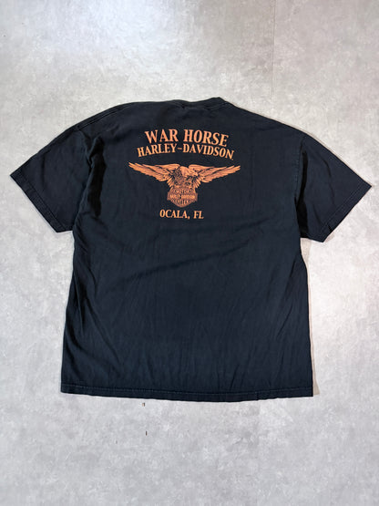 90s Vintage Harley Davidson Flame Eagle Black T-Shirt -XXL