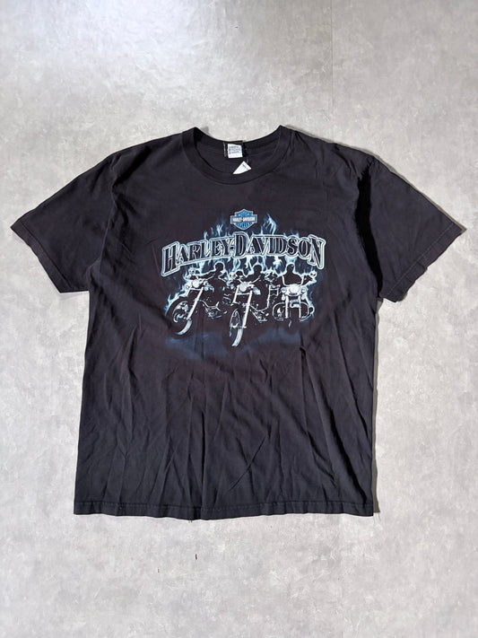 2000s Vintage Harley Davidson Blue Flame Bikers Black T-Shirt -XL - XL | Martin City Vintage