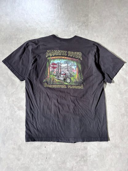 2000s Vintage Harley Davidson Blue Flame Bikers Black T-Shirt -XL
