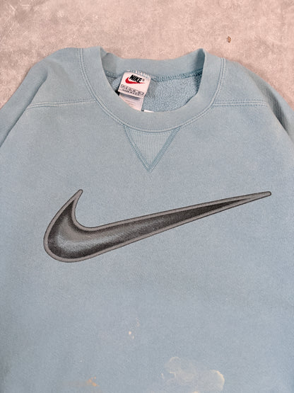 90s Vintage Nike Distressed Teal Crewneck -L
