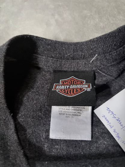 2000s Vintage Harley Davidson Skull Flame Sleeve Grey Shirt -XL