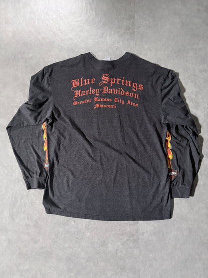 2000s Vintage Harley Davidson Skull Flame Sleeve Grey Shirt -XL