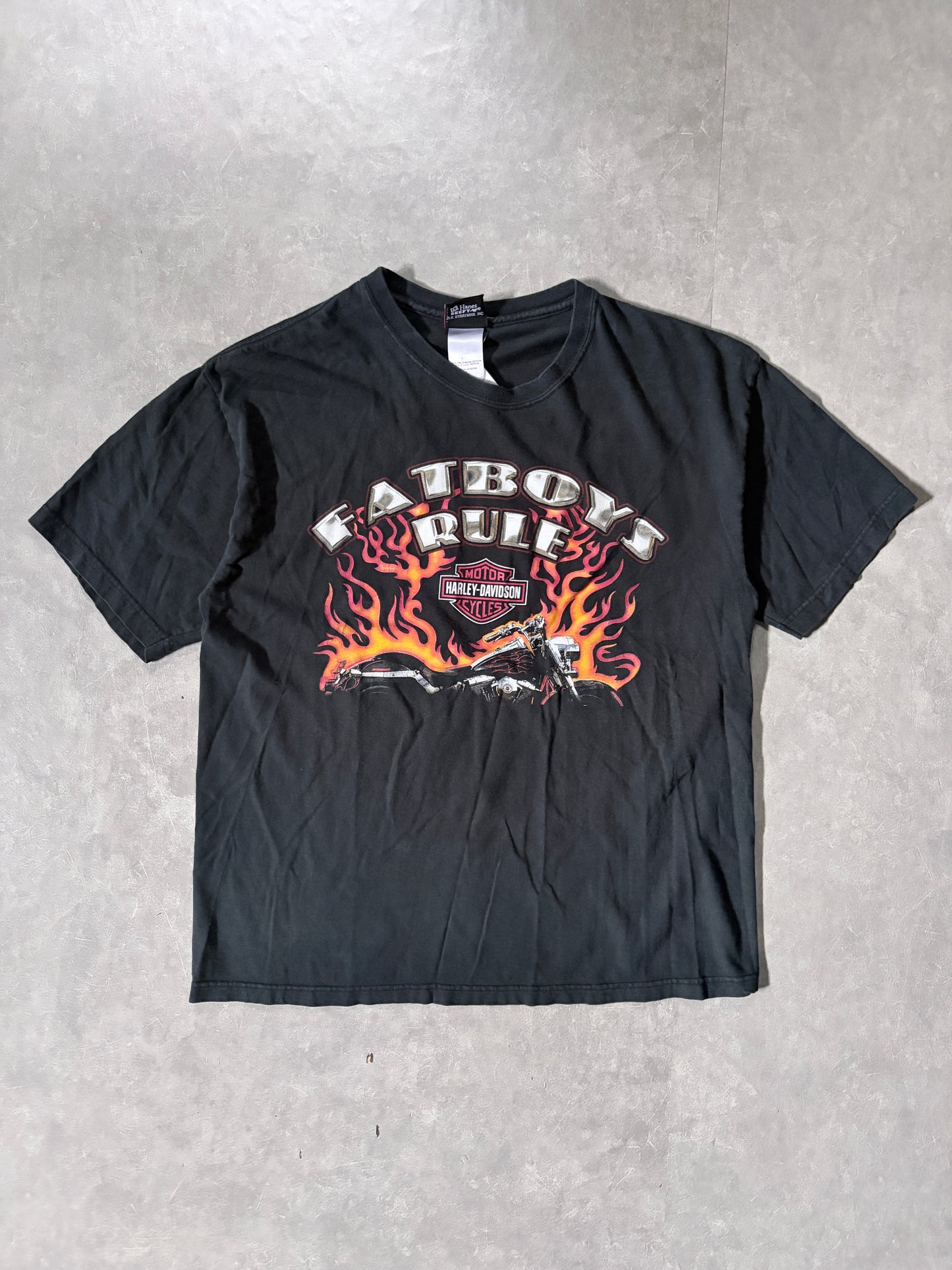 2000s Vintage Harley Davidson Fatboys Rule Black T-Shirt -L
