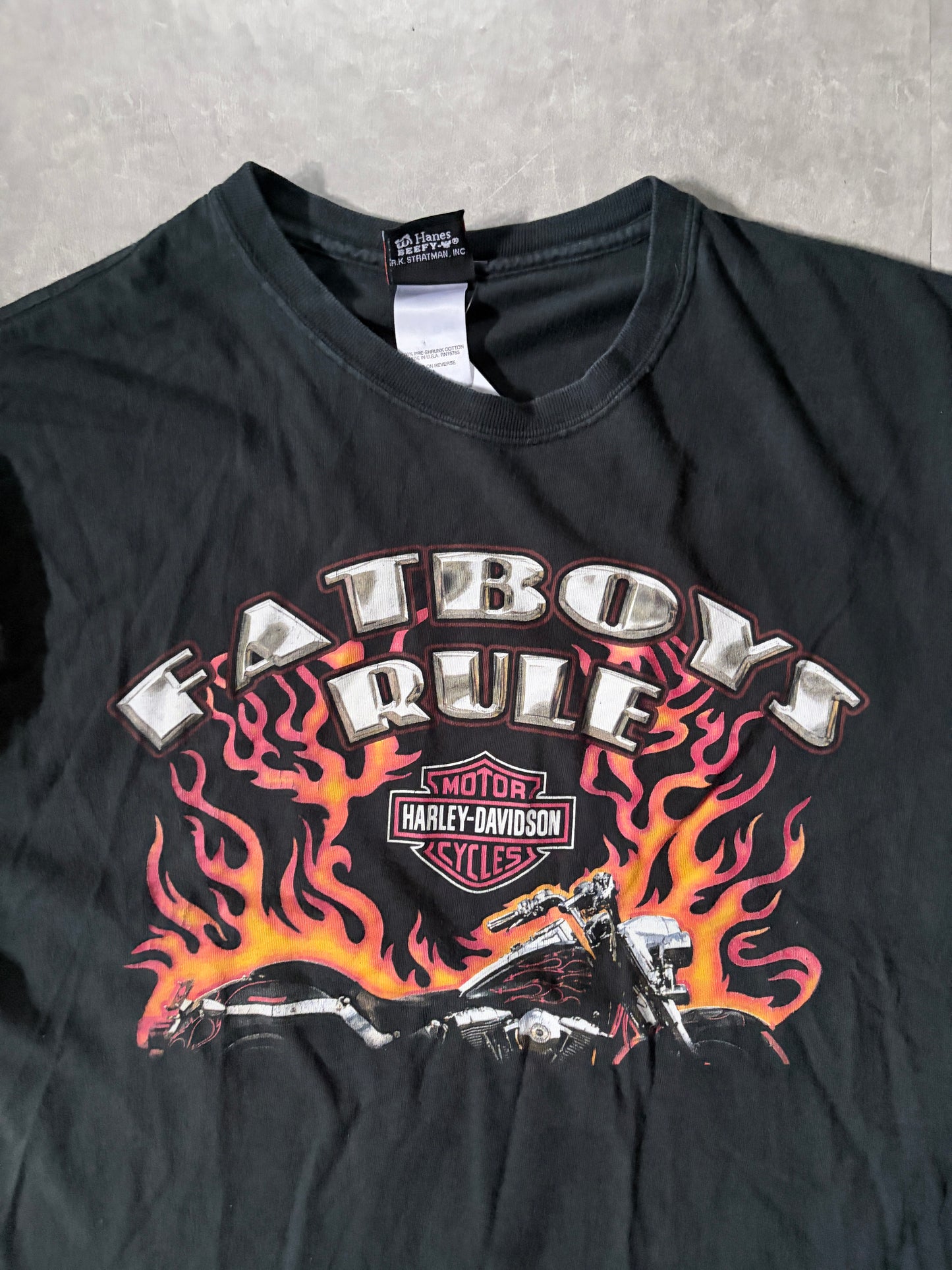 2000s Vintage Harley Davidson Fatboys Rule Black T-Shirt -L