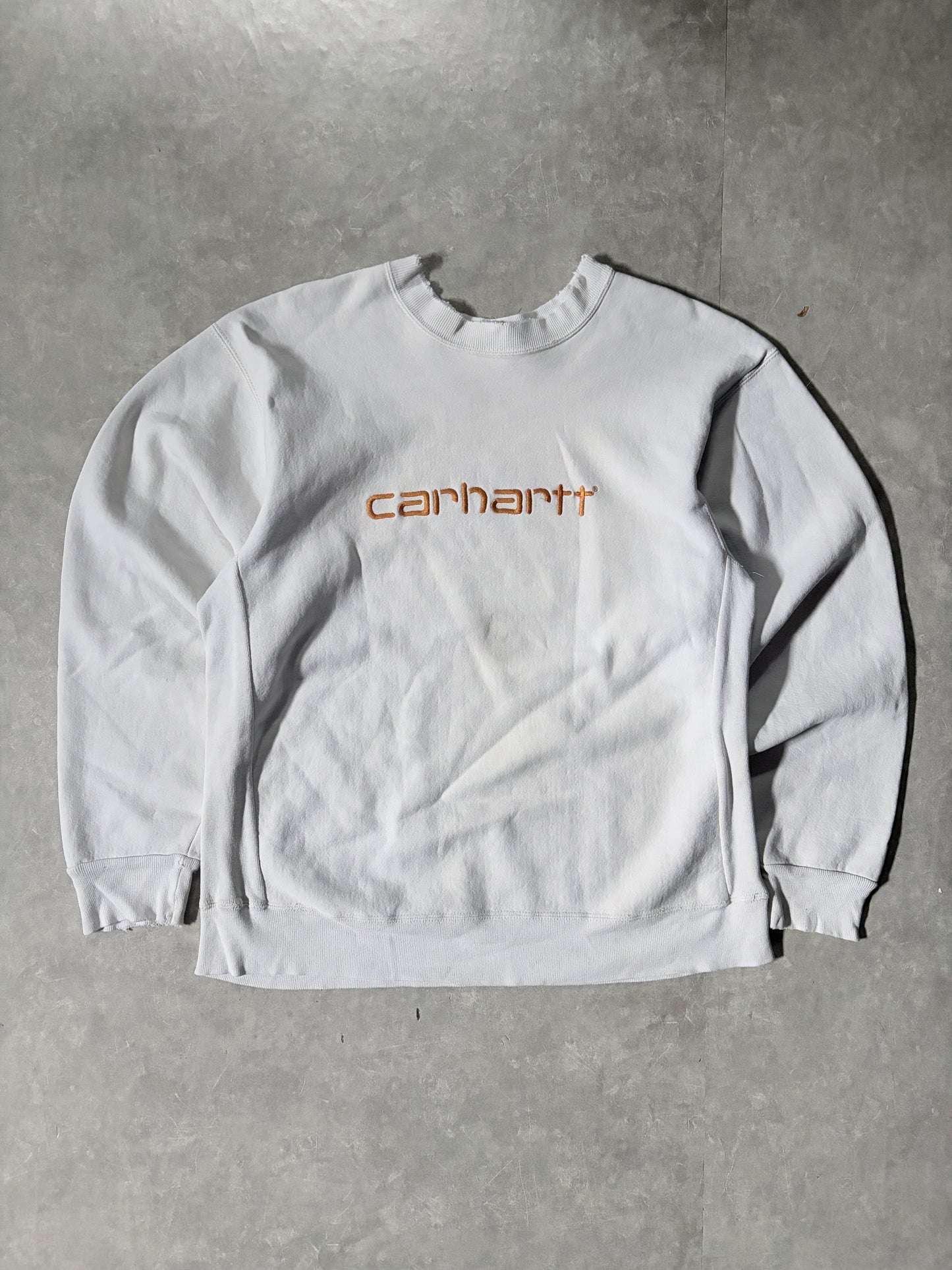 90s Vintage Carhartt Embroidered White Crewneck -L