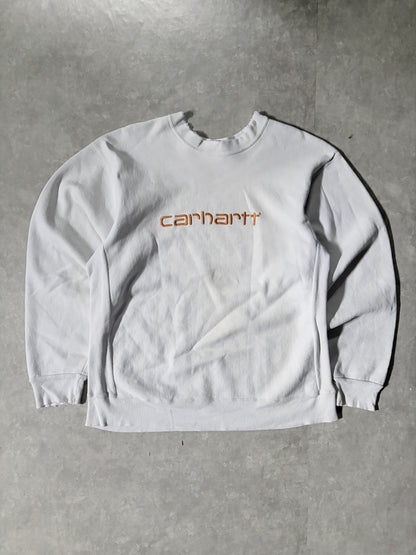 90s Vintage Carhartt Embroidered White Crewneck -L