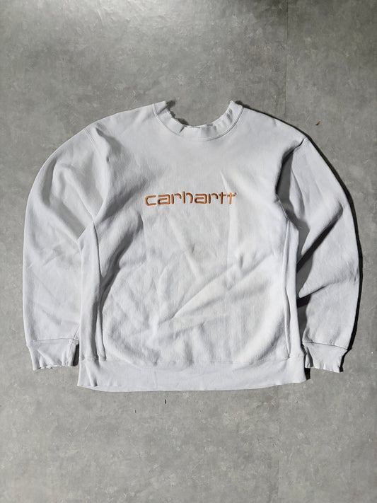 90s Vintage Carhartt Embroidered White Crewneck -L - L | Martin City Vintage