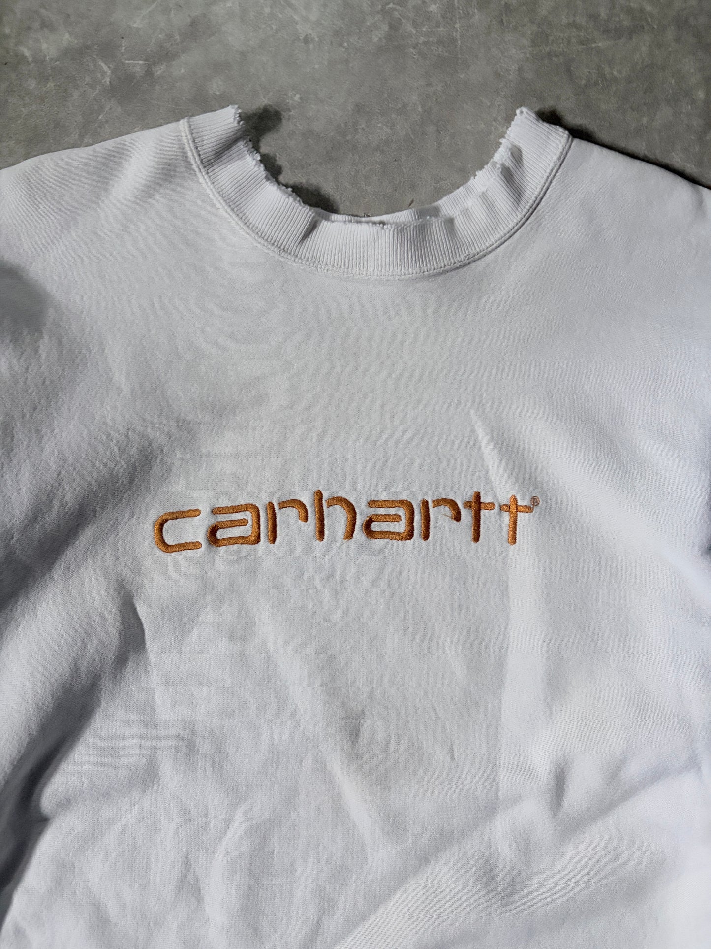 90s Vintage Carhartt Embroidered White Crewneck -L