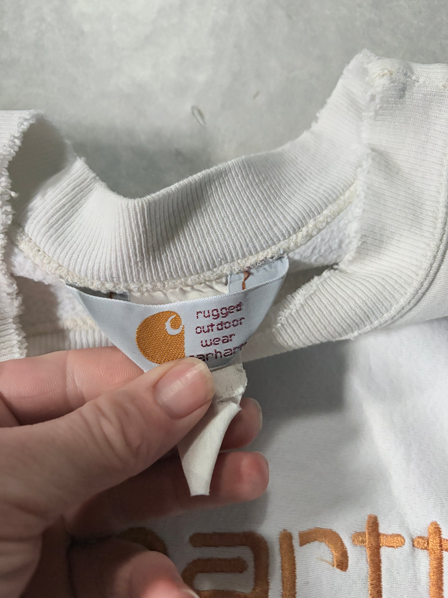 90s Vintage Carhartt Embroidered White Crewneck -L