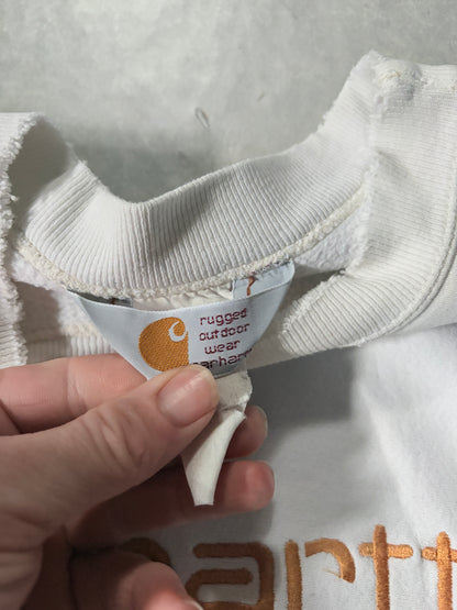 90s Vintage Carhartt Embroidered White Crewneck -L