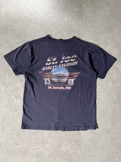 90s Vintage Harley Davidson Faded Navy Pocket T-Shirt -L