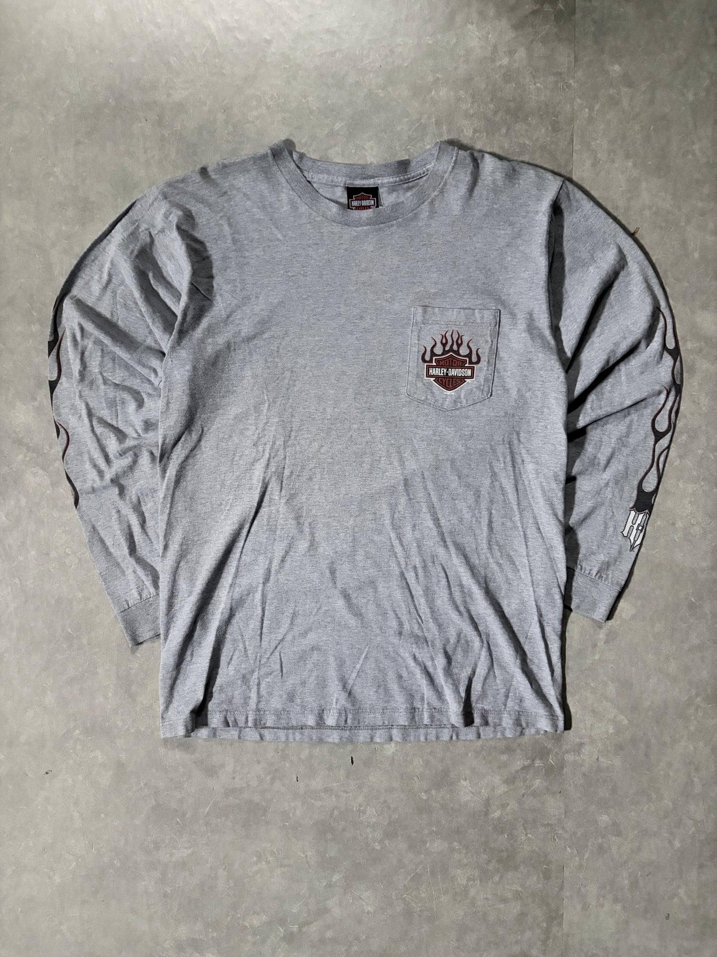 2000s Vintage Harley Davidson Grey Flame Sleeve Shirt -L