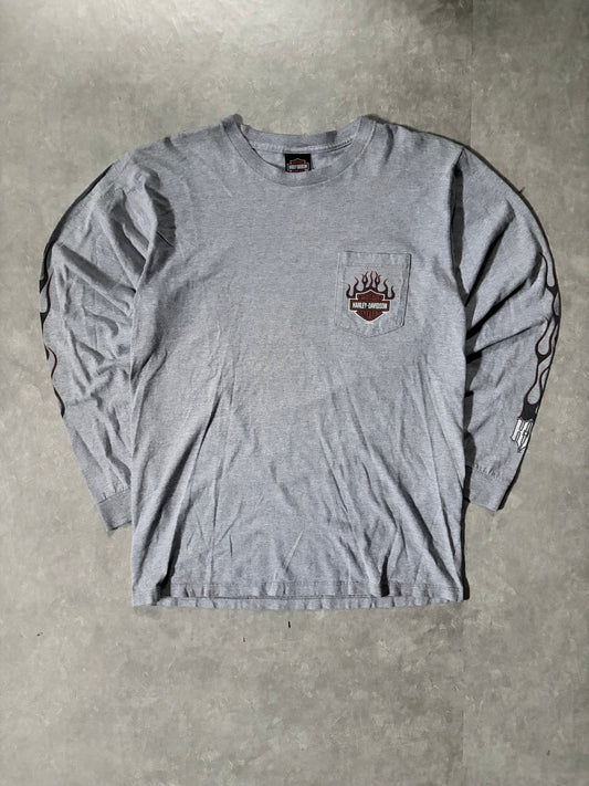 2000s Vintage Harley Davidson Grey Flame Sleeve Shirt -L - L | Martin City Vintage