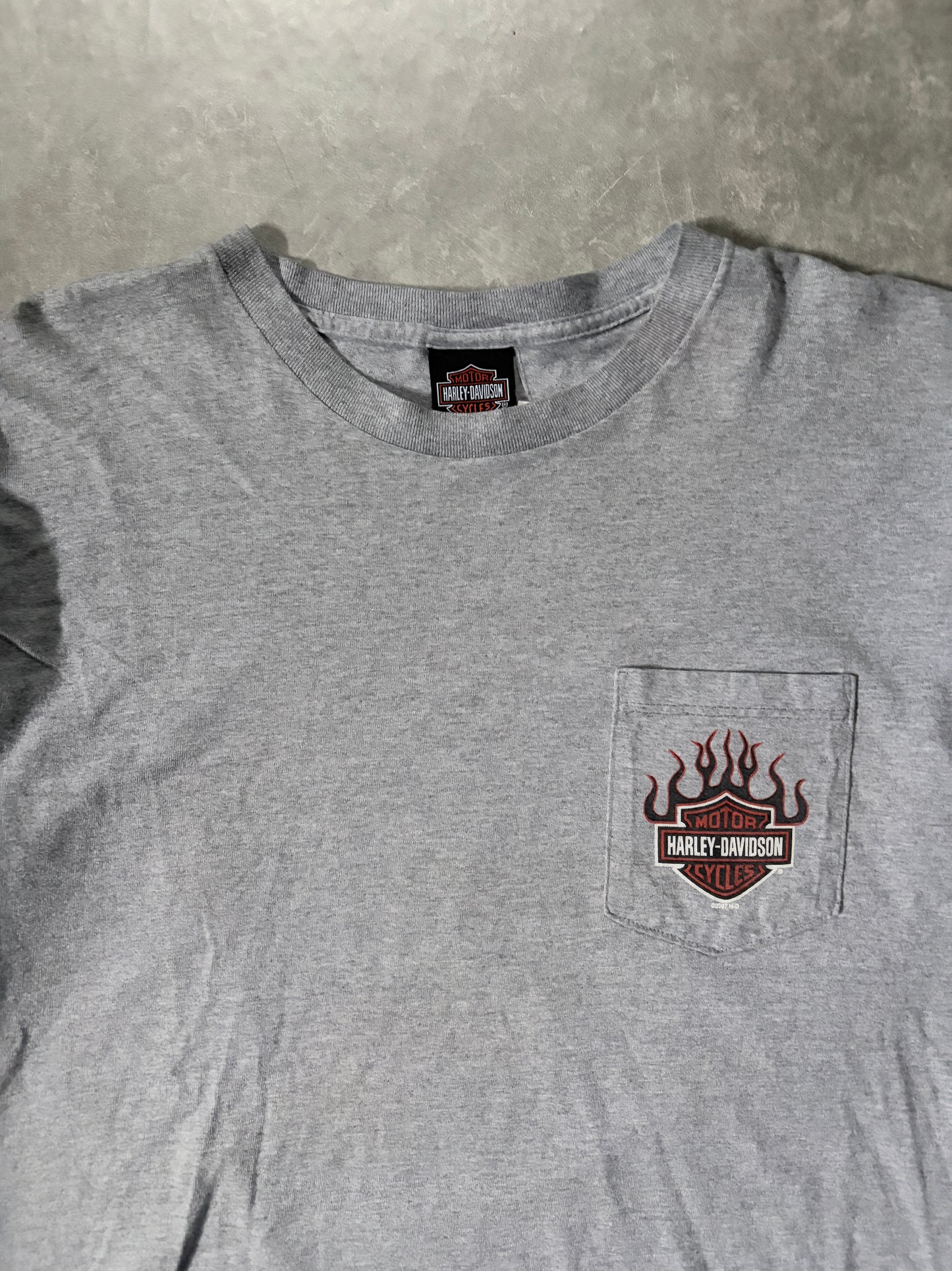2000s Vintage Harley Davidson Grey Flame Sleeve Shirt -L