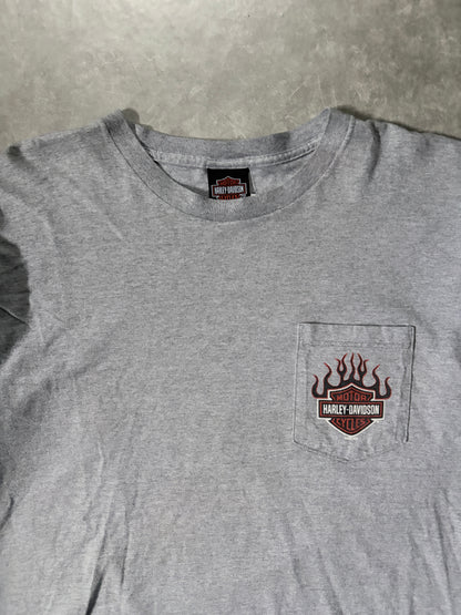 2000s Vintage Harley Davidson Grey Flame Sleeve Shirt -L