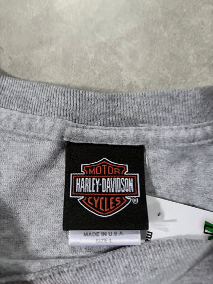 2000s Vintage Harley Davidson Grey Flame Sleeve Shirt -L