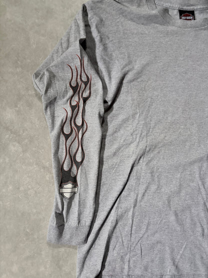 2000s Vintage Harley Davidson Grey Flame Sleeve Shirt -L