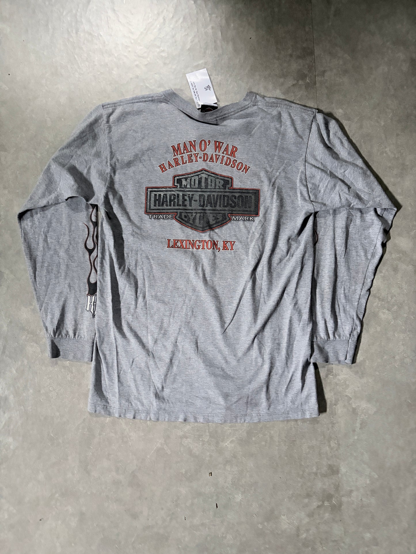 2000s Vintage Harley Davidson Grey Flame Sleeve Shirt -L