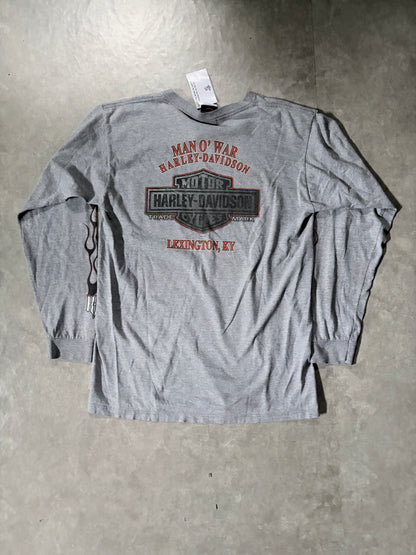 2000s Vintage Harley Davidson Grey Flame Sleeve Shirt -L