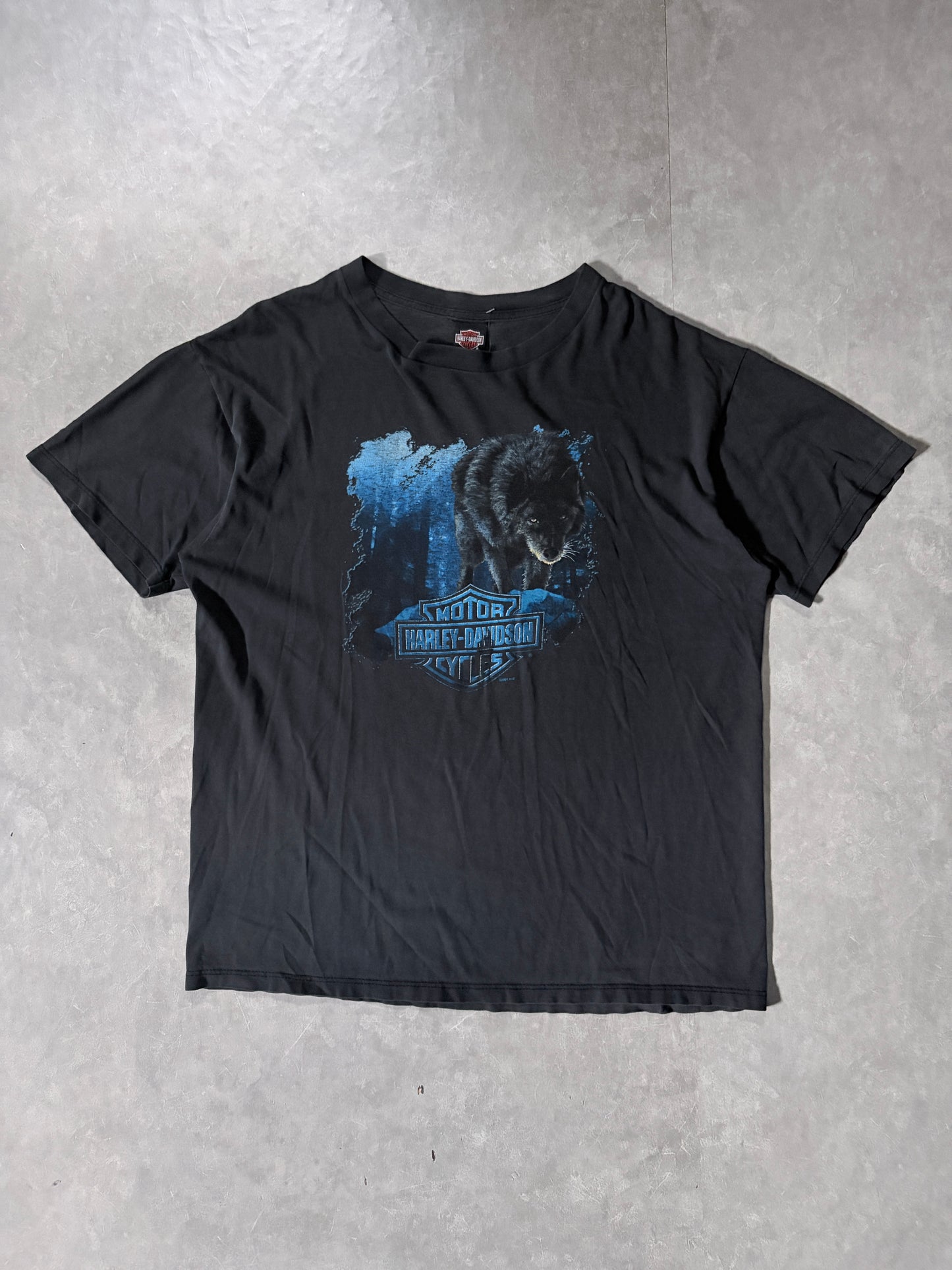 90s Vintage Harley Davidson Wolf Faded Black T-Shirt -XL