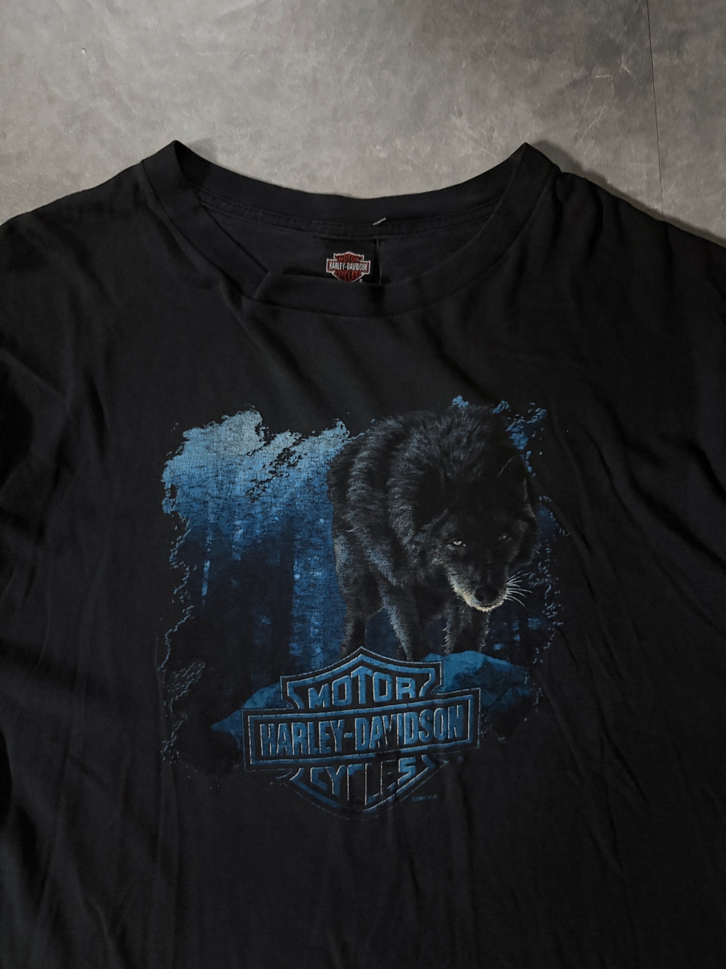 90s Vintage Harley Davidson Wolf Faded Black T-Shirt -XL