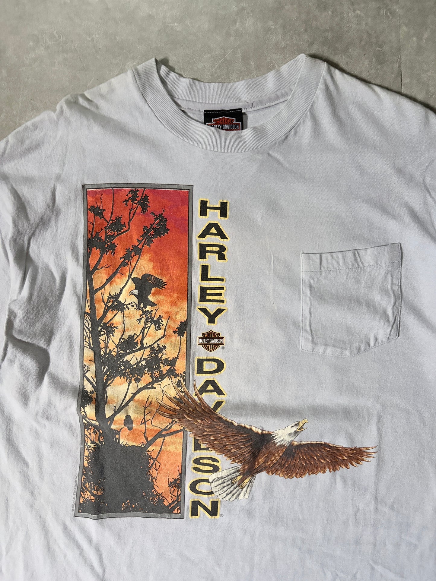 90s Vintage Harley Davidson Eagle Grey Pocket T-Shirt -XL