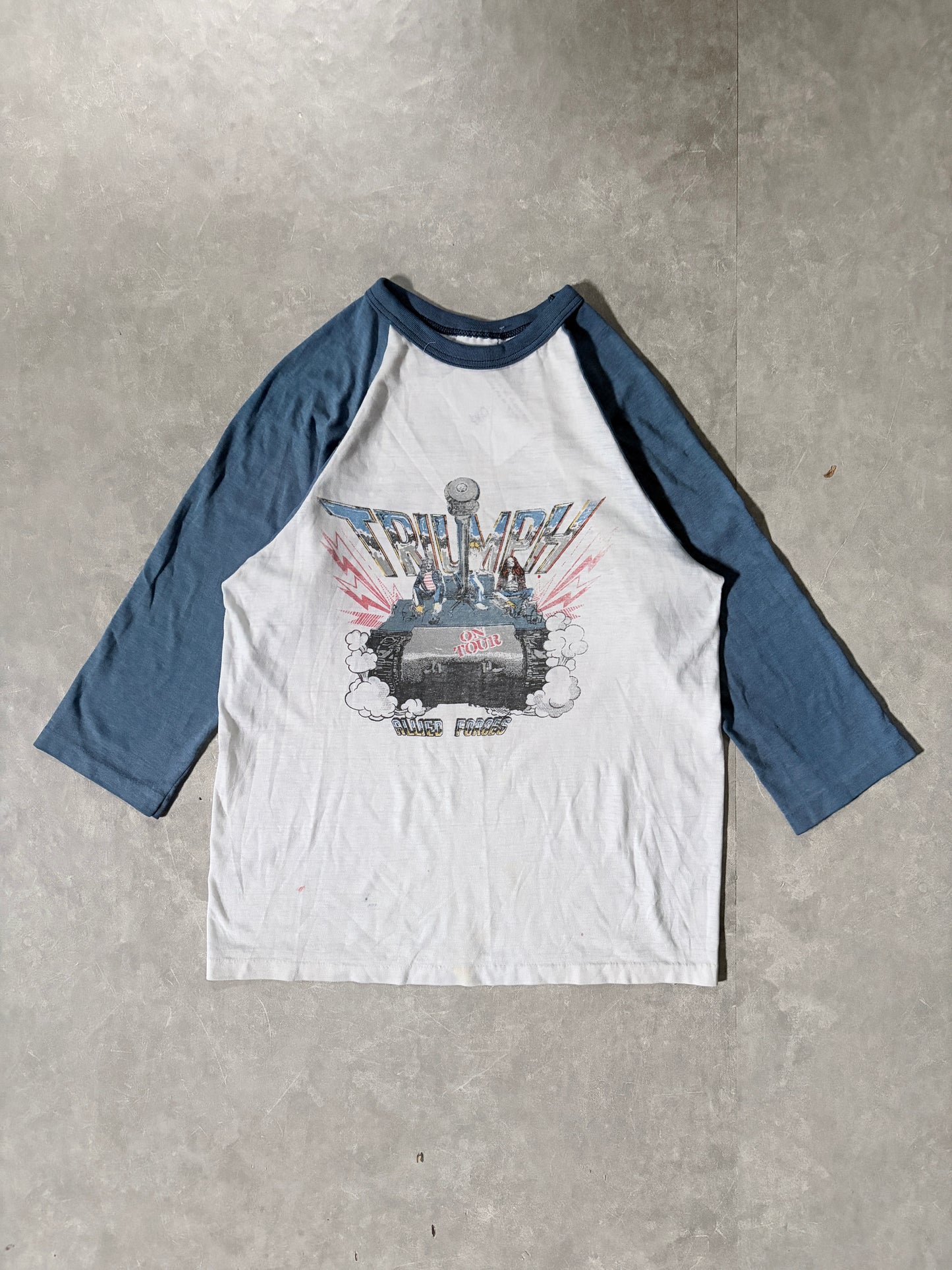 1982 Vintage Triumph Allied Forces Invasion Tour 3/4 Sleeve White Shirt -M