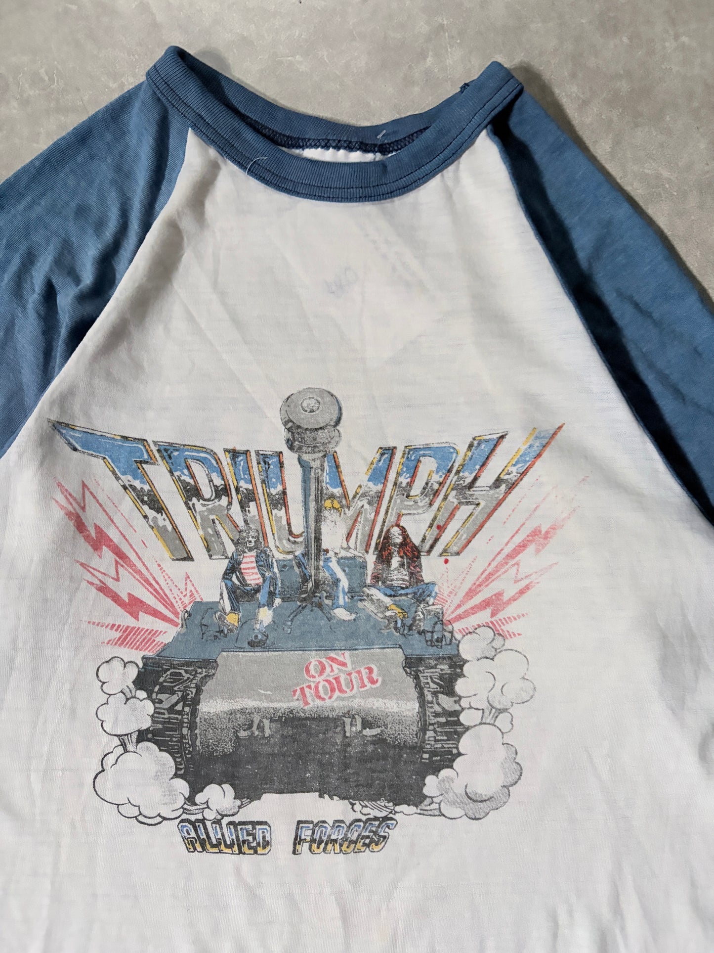1982 Vintage Triumph Allied Forces Invasion Tour 3/4 Sleeve White Shirt -M
