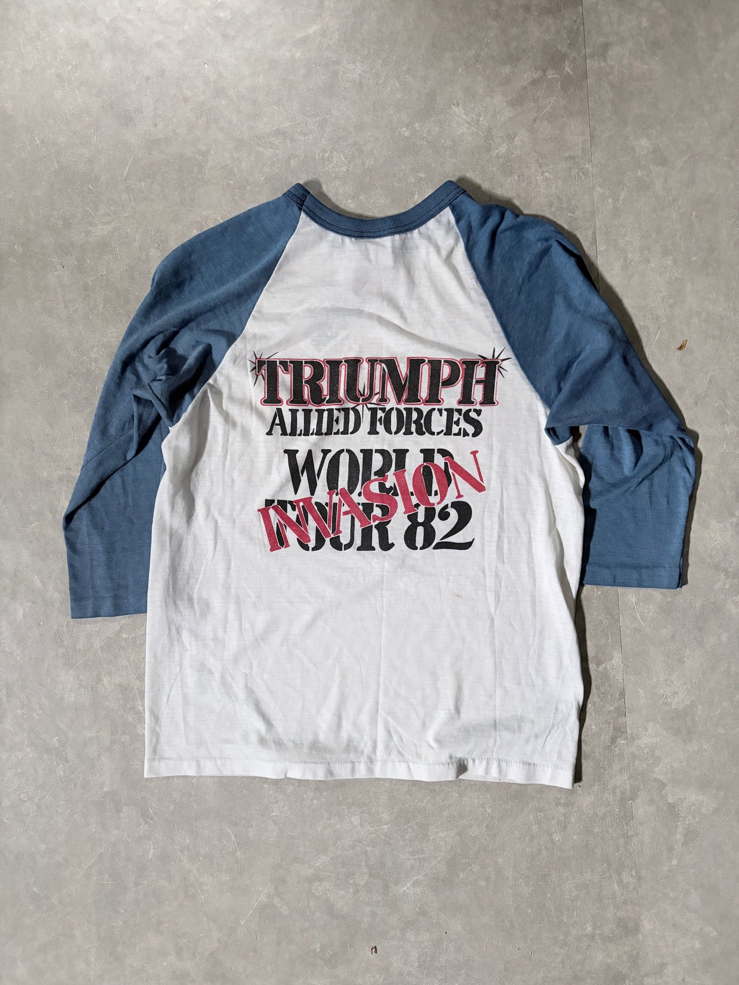 1982 Vintage Triumph Allied Forces Invasion Tour 3/4 Sleeve White Shirt -M