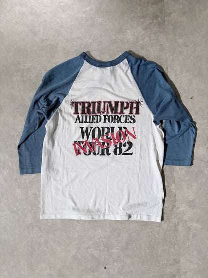 1982 Vintage Triumph Allied Forces Invasion Tour 3/4 Sleeve White Shirt -M