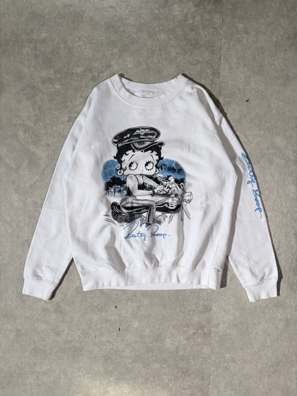90s Vintage Betty Boop Biker White Crewneck -M