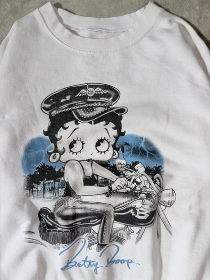 90s Vintage Betty Boop Biker White Crewneck -M
