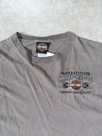 2000s Vintage Harley Davidson Embroidered Minimal Brown T-Shirt-M