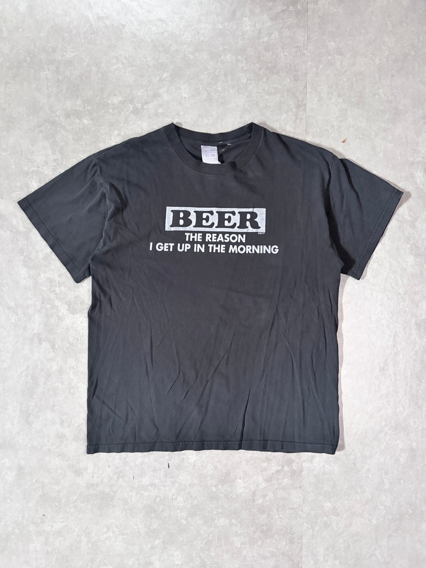 2000s Vintage Beer Funny Faded Black T-Shirt -L