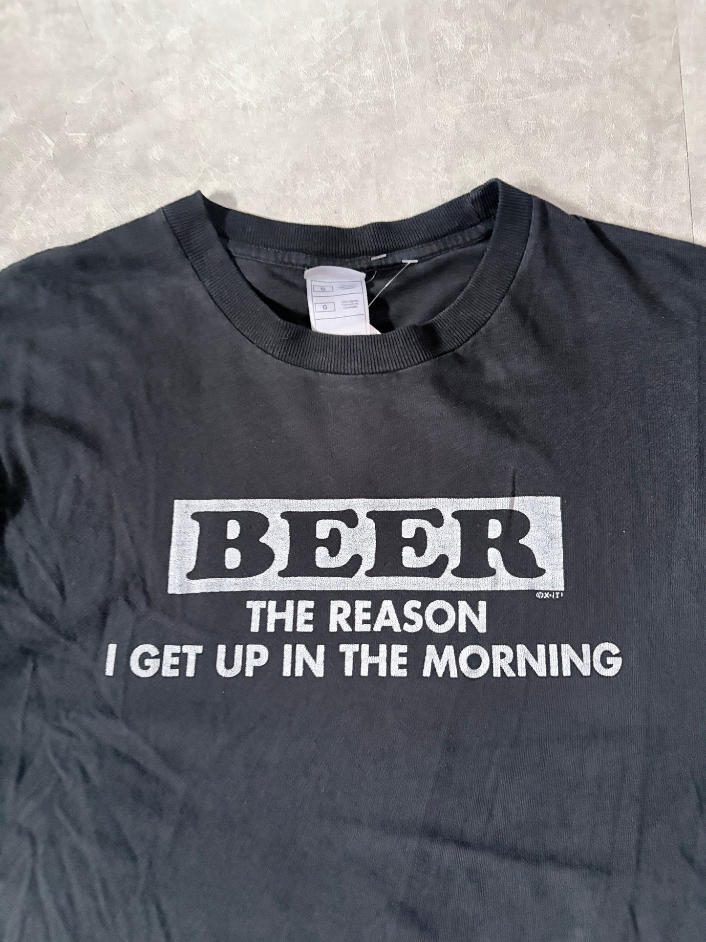 2000s Vintage Beer Funny Faded Black T-Shirt -L