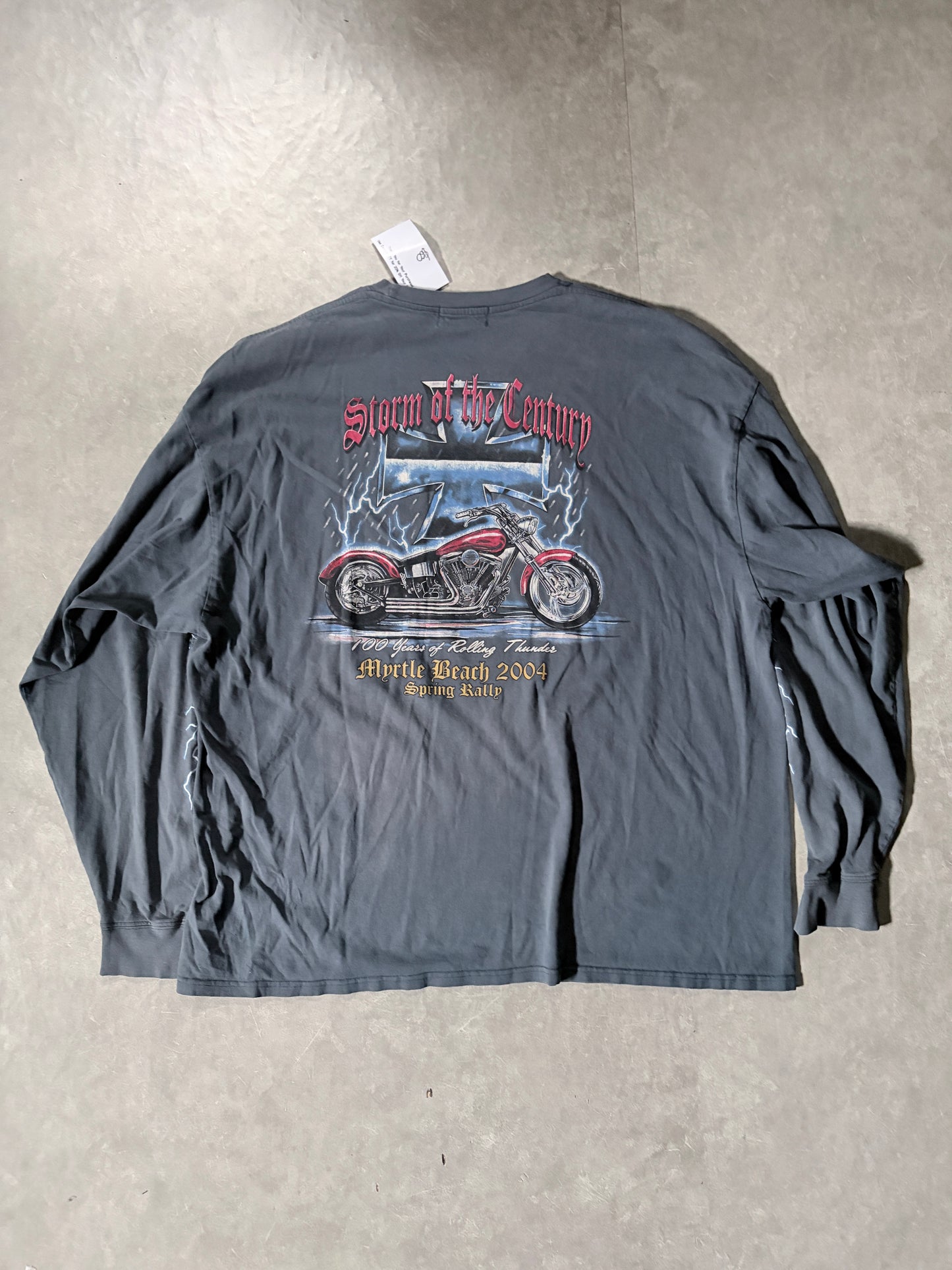 2004 Vintage Lightning Sleeve Biker Navy Long Sleeve Shirt -XXL
